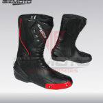 Giemoto racing leather riding mototbike boots flouroscent red lining