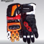 Honda racing motorbike leather armoured protective gloves
