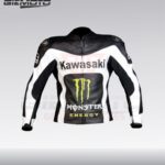 Kawasaki monster energy motorbike racing black leather jacket