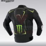 Matt black monster energy motorbike armoured protective racing leather jacket