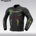 Matt black monster energy motorbike racing leather jacket