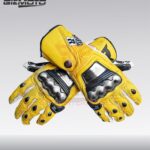 Motorbike motorcycle racing yellow leather protective gloves