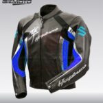 Suzuki Hayabusa blue leather motorbike racing armoured jacket