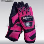 Women Pink racing motorbike leather armoured protective gloves